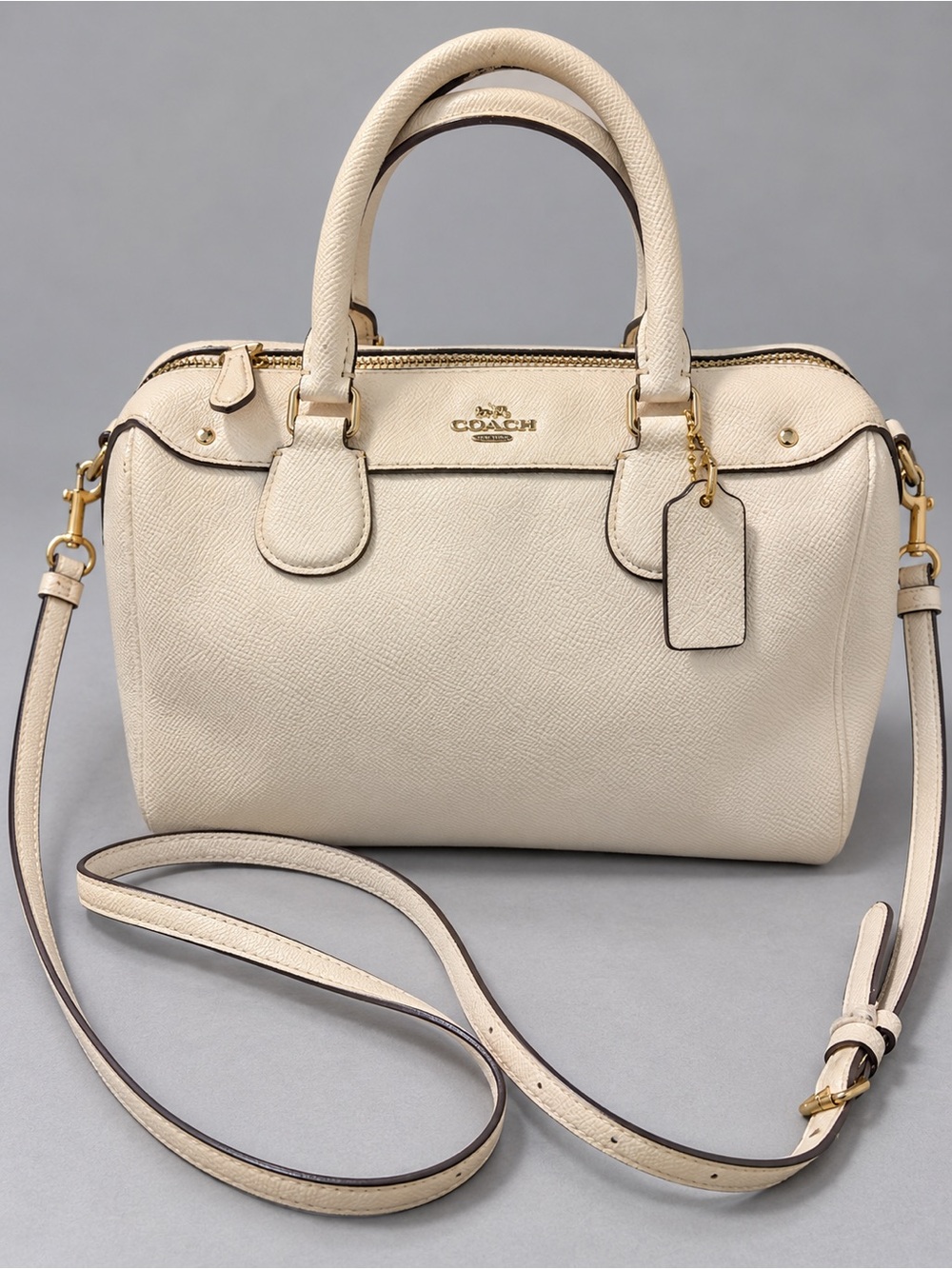 Coach Cream Pebbled Leather Dome Satchel with Removable Strap